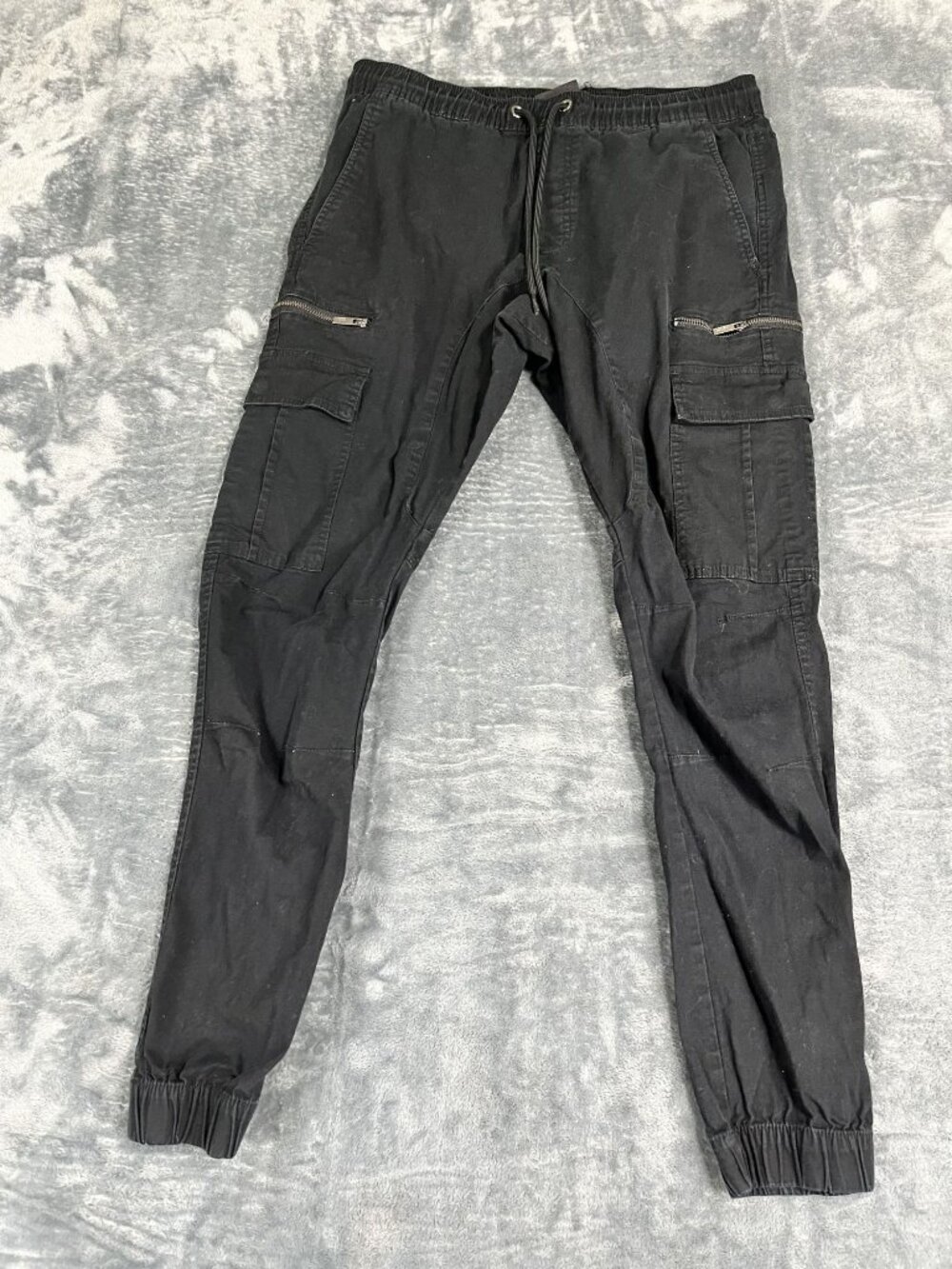 CSG Mens Black Cargo Joggers Elastic Cuffs Drawstring Waist M